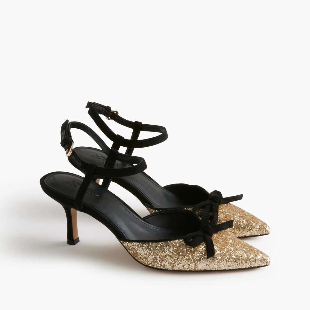J.Crew Glitter double-bow heels Size 7‎
